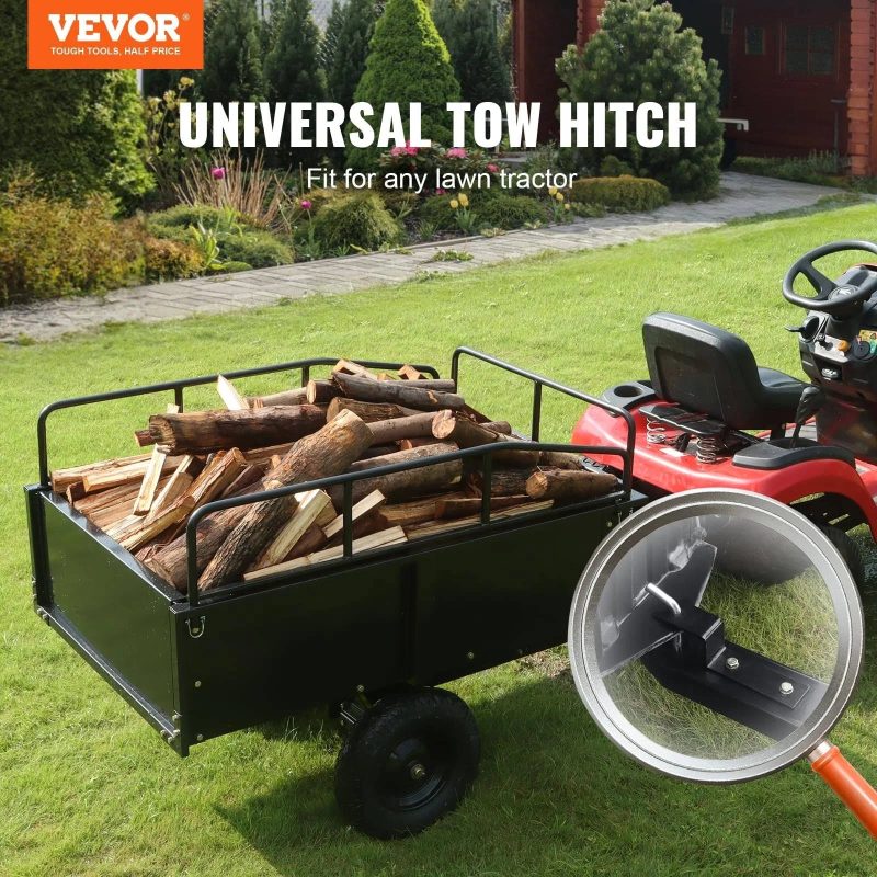 VEVOR ATV Trailer Heavy Duty Steel Dump Cart Tow Behind, 750 lbs 15 Cubic Feet, Garden Utility Trailer Yard Trailers with Removable Sides for Riding - MadeInUSA - Image 5
