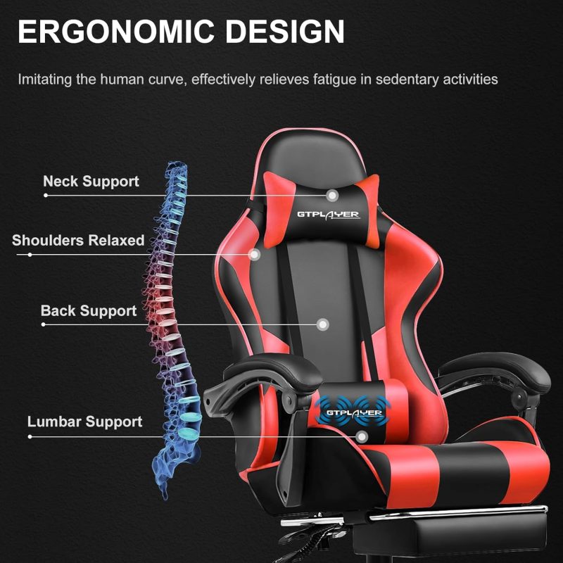 GTPLAYER Gaming Chair, Computer Chair with Footrest and Lumbar Support, Height Adjustable Game Chair with 360  -Swivel Seat and Headrest and for Office or Gaming (White) - Image 25