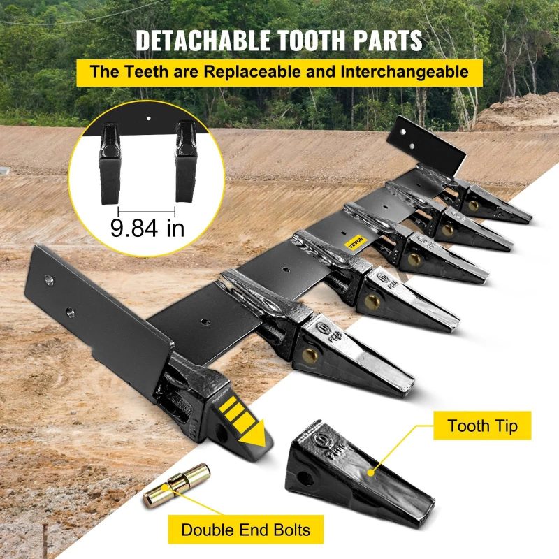 VEVOR Bucket Tooth Bar 48'' Inside Bucket Width Tractor Bucket Teeth 9.84'' Teeth Space Tooth Bar for Loader Bucket 23TF Bolt on Tooth Bucket - MadeInUSA - Image 2