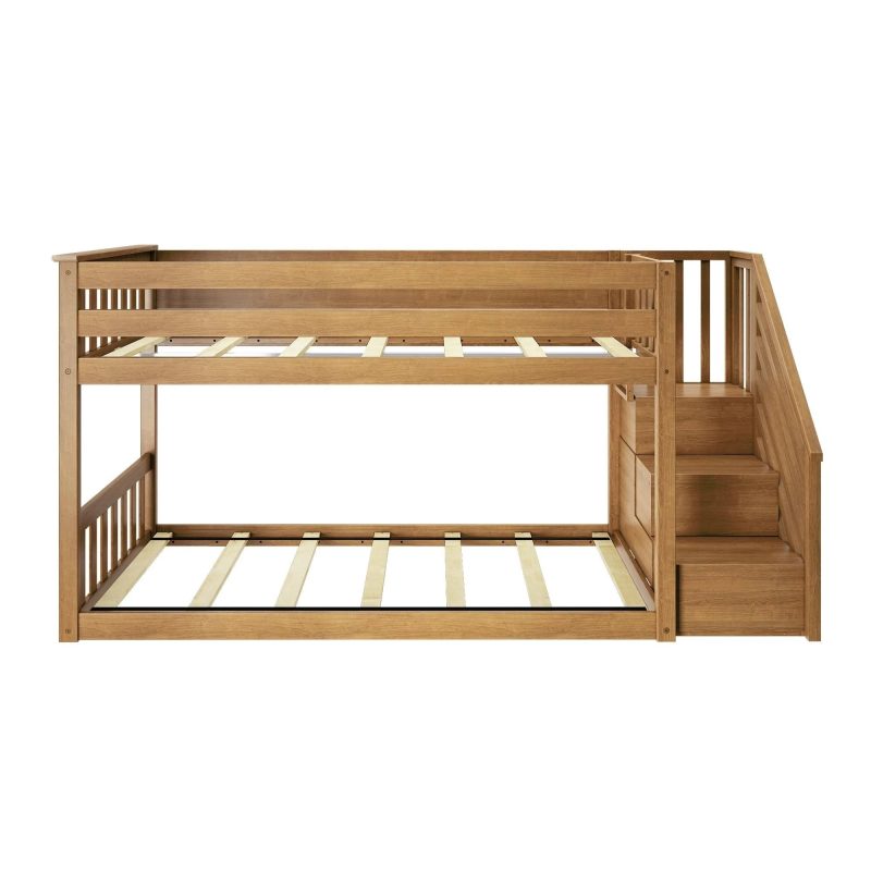 Max and Lily Twin Over Twin Low Bunk Bed with Staircase - Pecan - MadeInUSA - Image 10