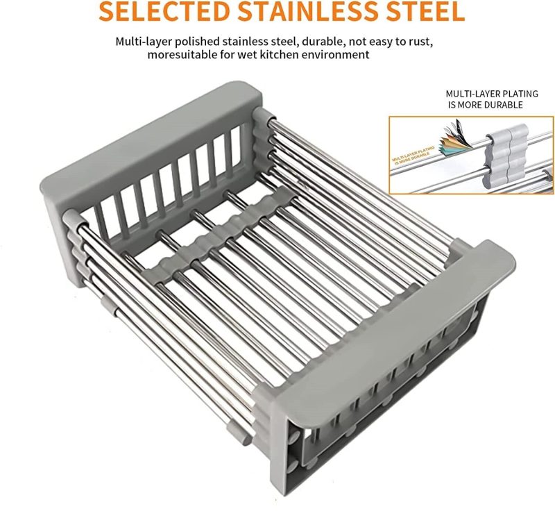 Adjustable Stainless Steel Kitchen Dish Drying Sink Rack Drain Strainer Basket - Image 6