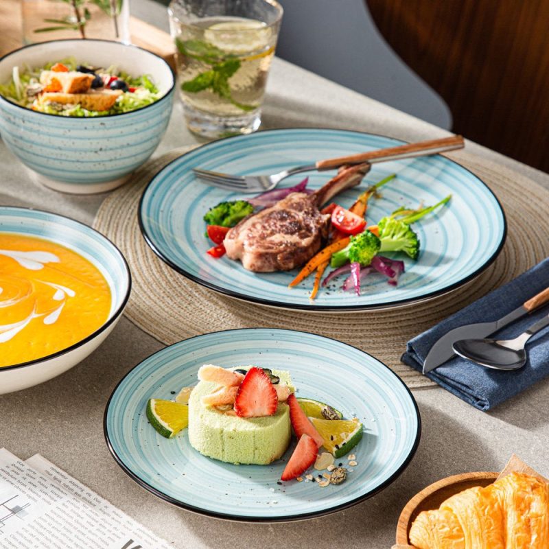Vancasso 48-Piece Stoneware Dinnerware Set, Blue Dinner Set, Service for 12 - Image 4
