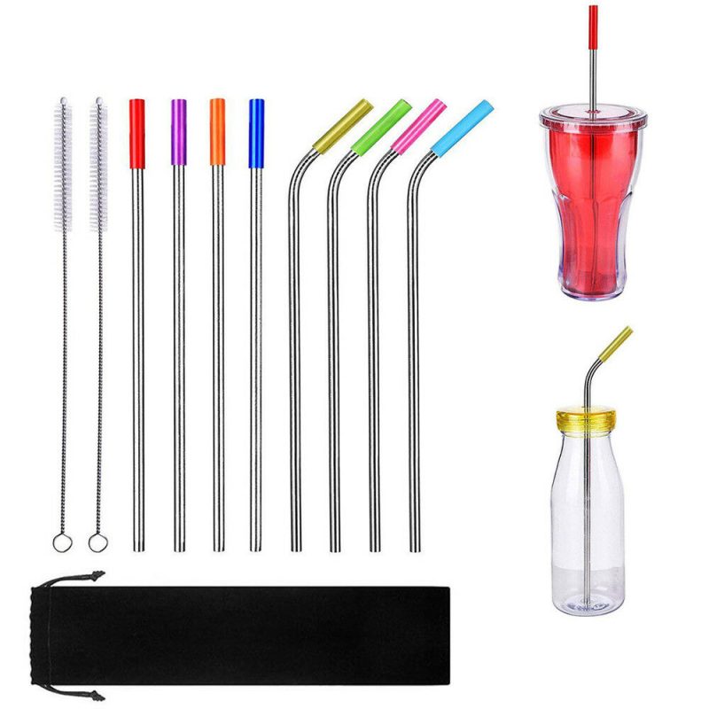 8 Pcs Stainless Steel Metal Drinking Reusable Straws + Cleaner Brush Kit - 图片 4