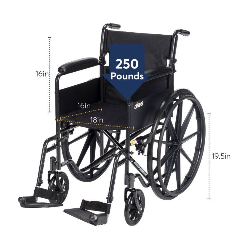 Drive Medical Silver Sport 1 Wheelchair with Full Arms and Swing Away Removable Footrest - Image 6
