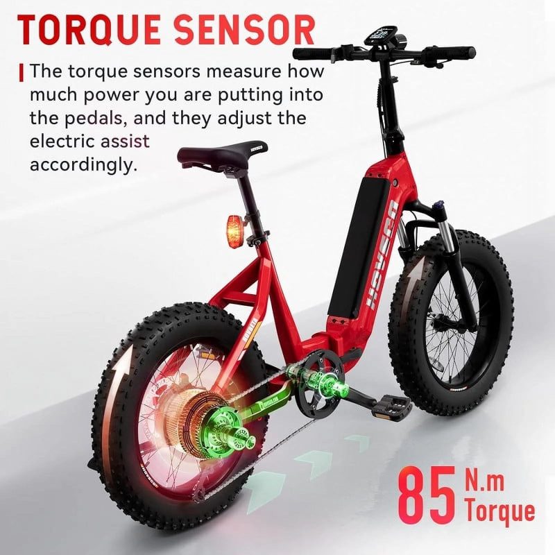 HOVSCO Folding Electric Bike, 750W Step-Thru 20 inch Fat Tire Ebike, 28 MPH, 48V 15Ah Removable Battery, Dual Hydraulic Suspension & Brake, Red - 图片 4