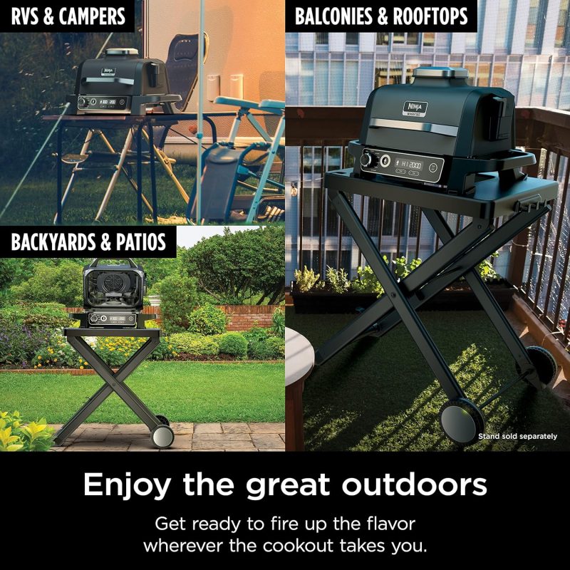 7-in-1 Grill & Smoker with Thermometer, Air Fryer, BBQ, Bake, Roast, Broil – Portable Electric Outdoor Grill, Grey - Image 22