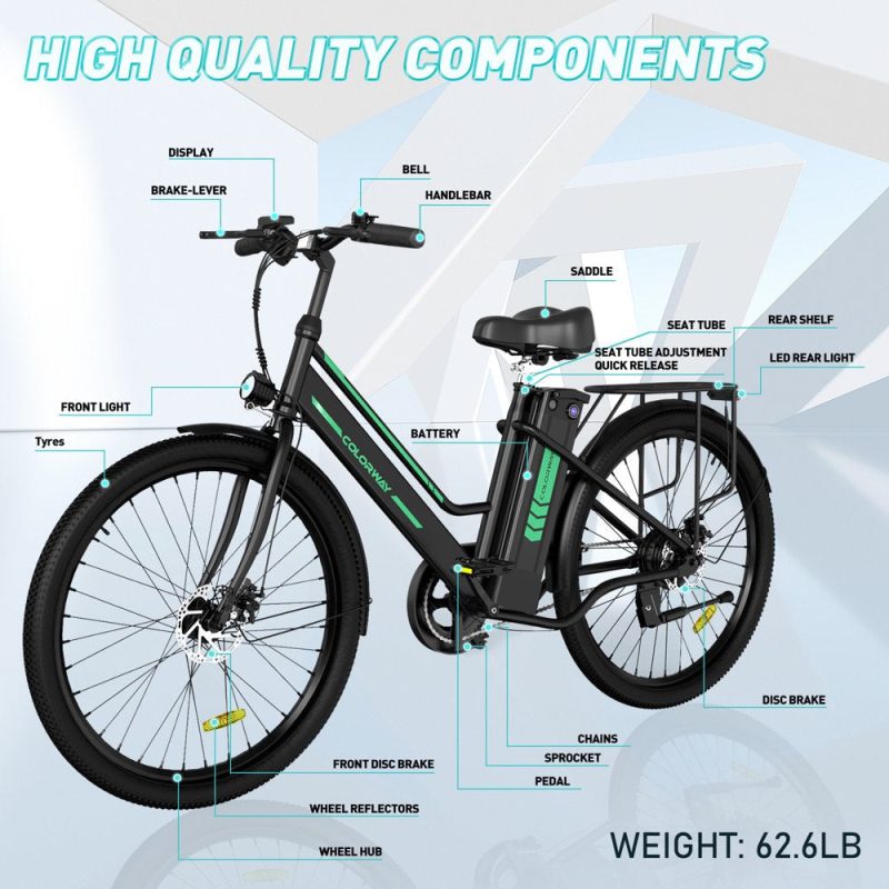 COLORWAY 26" Electric Bike for Woman, 500W Powerful Motor, 36V 12AH Removable Battery - 图片 2