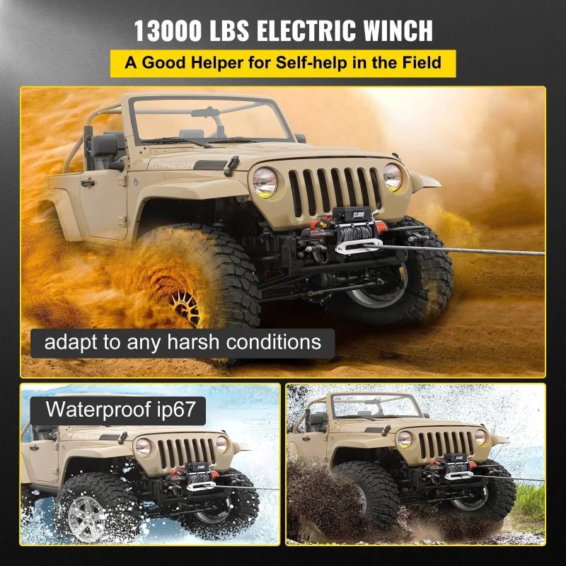 VEVOR Electric Winch 13000lb Load Capacity Truck Winch Compatible with Jeep Truck SUV 65ft/20m Synthetic Rope 12V Power Winch - Image 7