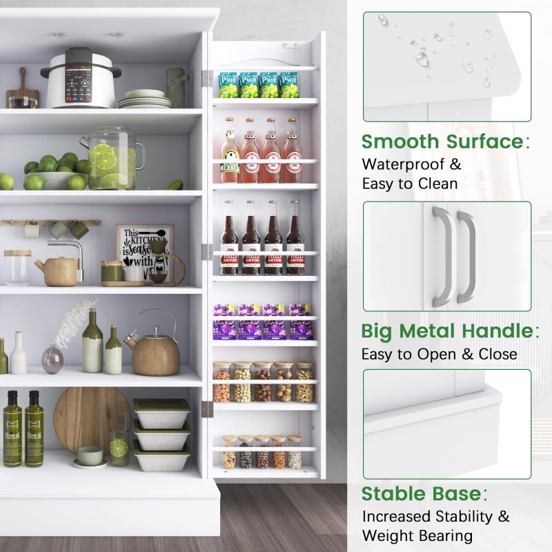 Jehiatek 47u201d Kitchen Pantry Cabinet, White Freestanding Buffet Cupboards Sideboard with Doors & Adjustable Shelves, Kitchen Pantry Storage Cabinet for Kitchen, Living Room and Dinning Room - 图片 6
