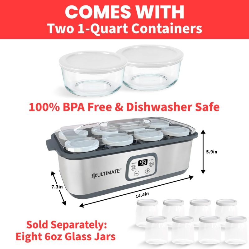 Ultimate Probiotic Yogurt Maker with Two 1-Quart Containers for Larger Batches   Make Trillions of Live Probiotics with Adjustable Temp   Time Control   Best Greek Yogurt Maker   LIFETIME WARRANTY - Image 13
