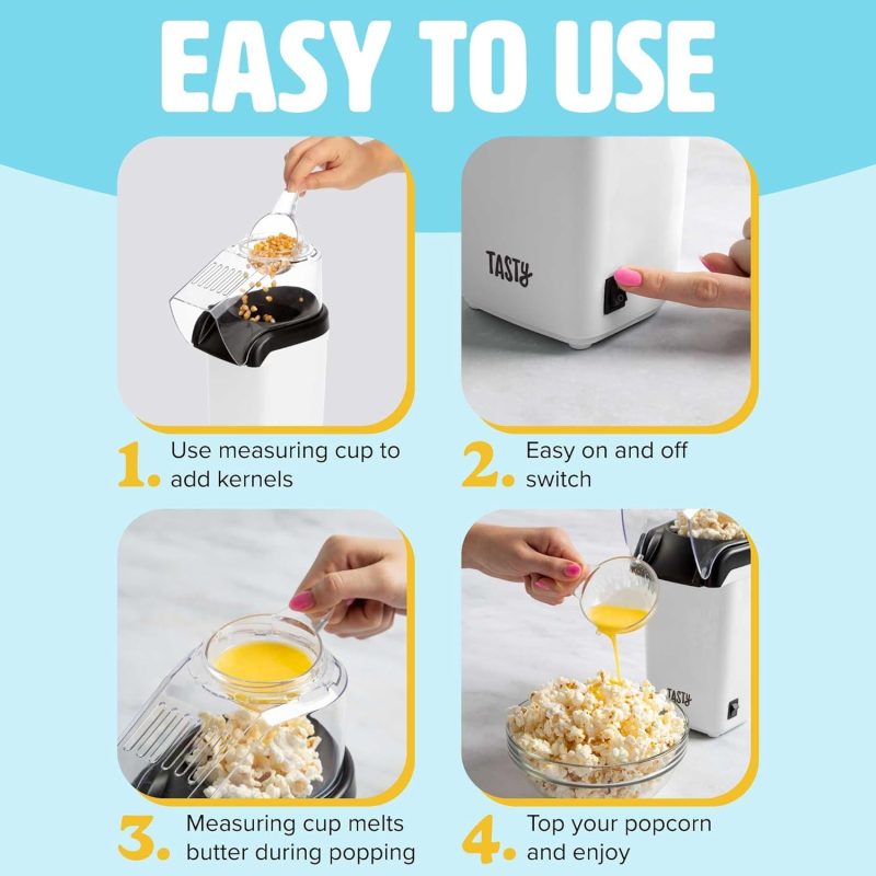 8 Cups Fast & Easy Hot Air Popcorn Popper,  Built-In Measuring Cup and Butter Warmer - Image 3