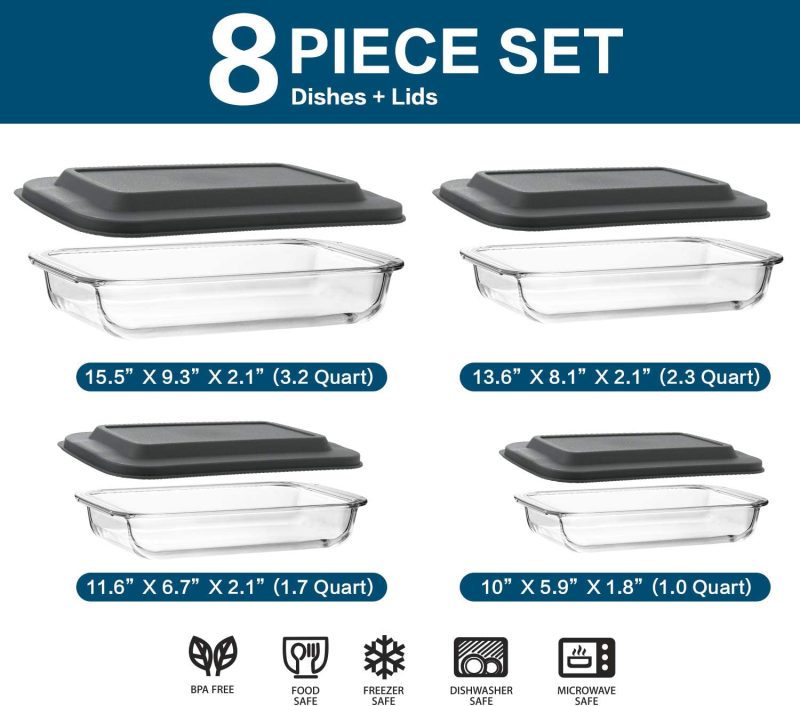 8-Piece Deep Glass Baking Dish Set with Plastic Lids - Image 2