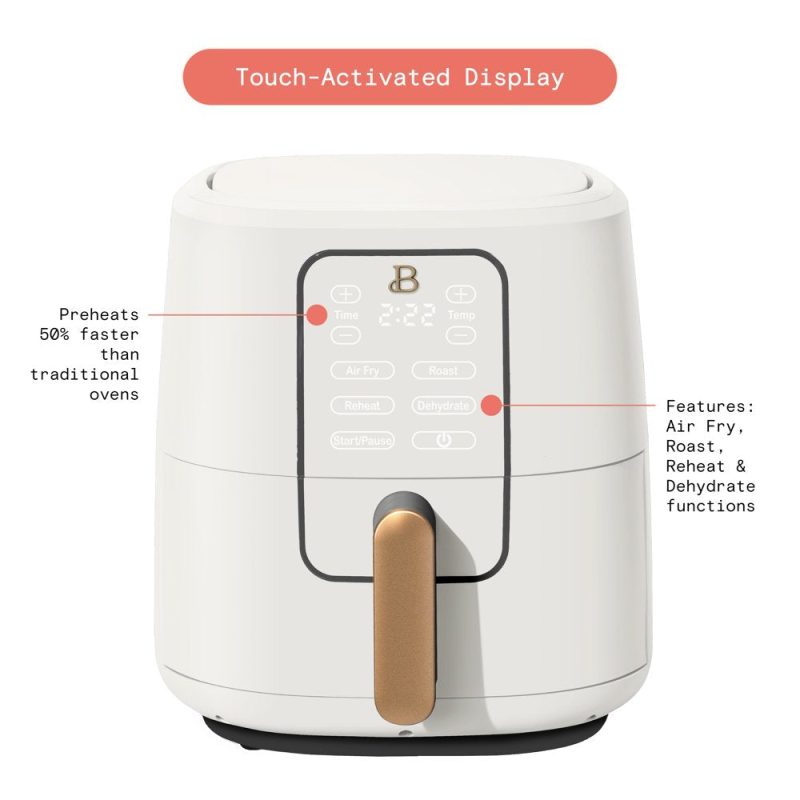 Beautiful 6-Quart Air Fryer with Turbocrisp Technology and Touch-Activated Display, White Icing by Drew Barrymore - Image 3