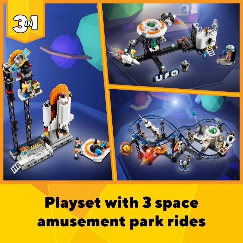 LEGO Creator 3 in 1 Space Roller Coaster, Rebuildable Amusement Park, Build as a Winding Roller Coaster or Drop Tower or Spinning Carousel, with 5 Minifigures, Building Toy Set for Kids Ages 9+, 31142 - Image 3