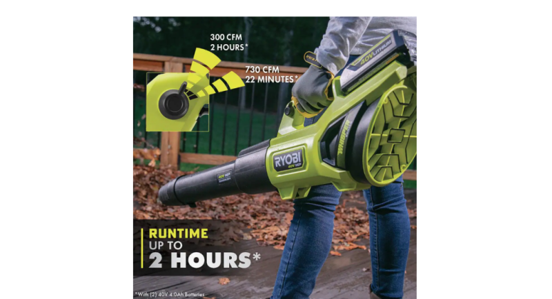 RYOBI 40V HP Brushless Whisper Series Leaf Blower, 730 CFM, 190 MPH, Cordless, Includes 2x 4.0 Ah Batteries & Charger, Quiet 57 dB - Image 7