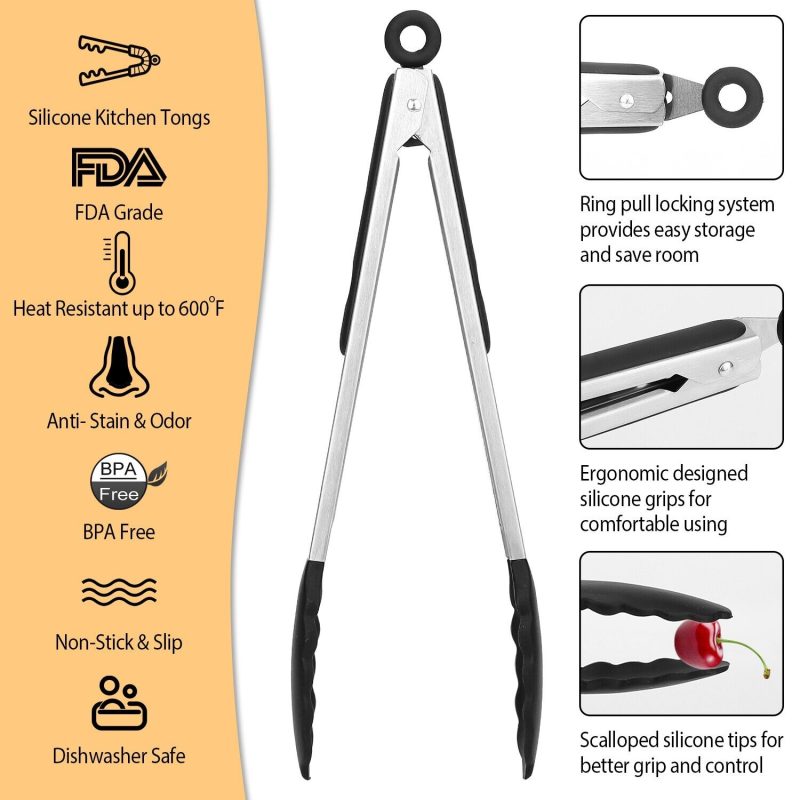 3 Pack Stainless Steel  Cooking Tongs Set - Image 5