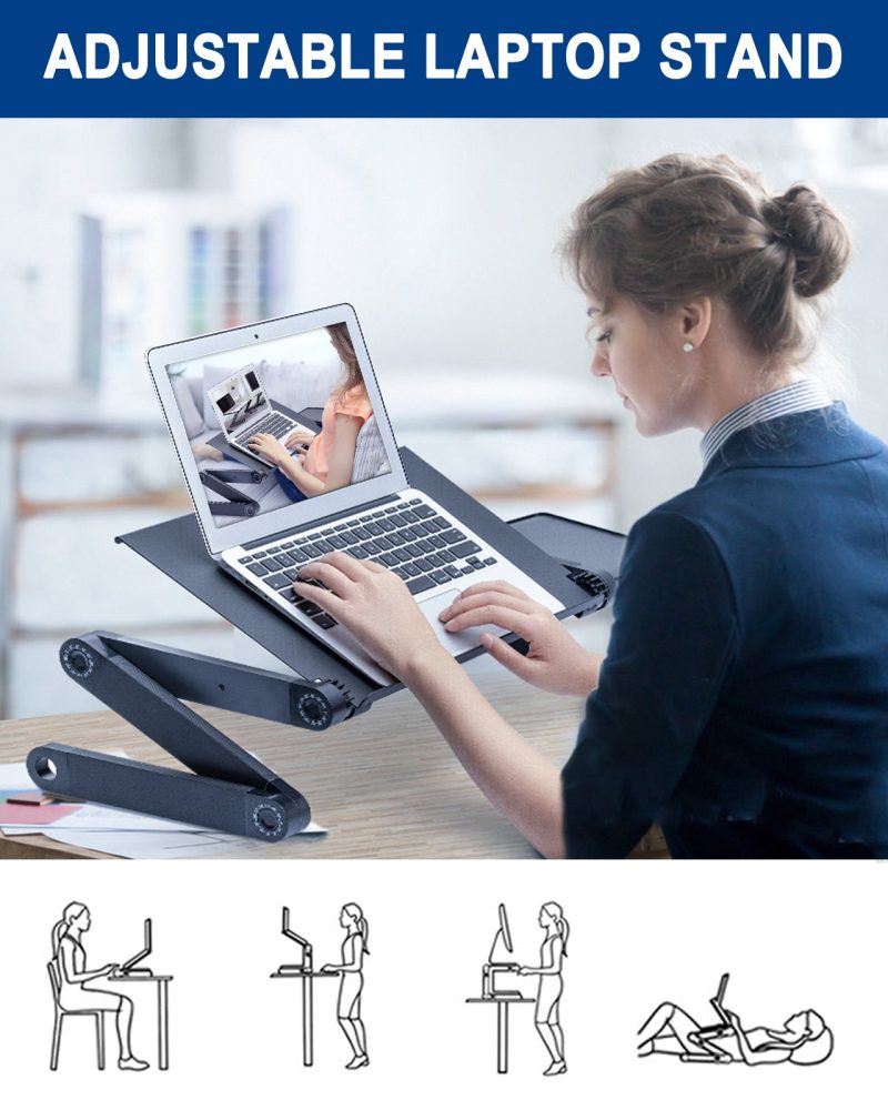 Adjustable Laptop Computer Ergonomical Workstation Desk Stand with 2 CPU Cooling USB Fans with Mouse Pad and Book Stand - Image 4