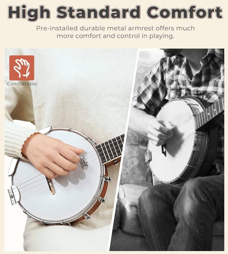 Banjo 5 String Full Size Banjos Set with Resonator, Remo Head, Beginner Banjo Kit with Closed Back, Premium Accessories for Adults, Teenager - Image 5