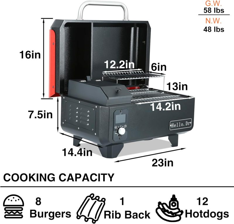 Portable Wood Pellet Grill and Smoker,Electric Outdoor 8 in 1 Tabletop Grills for RV Camping Tailgating RV Cooking BBQ, Intelligent Temperature Control and Superheated Steam Technology - Image 2