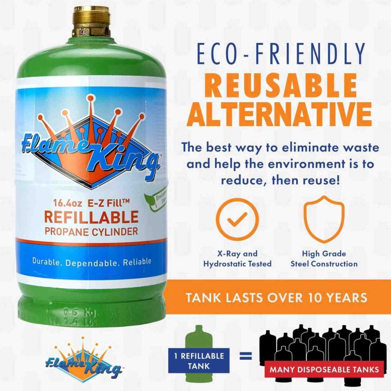 Flame King Eco Friendly 1lb Refillable Reusable Propane Cylinder + Refill Kit - Image 5