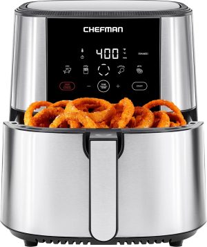 Chefman TurboFry Touch 8-Qt Air Fryer, One-Touch Presets, Nonstick, Dishwasher-Safe, Stainless Steel, Family Size