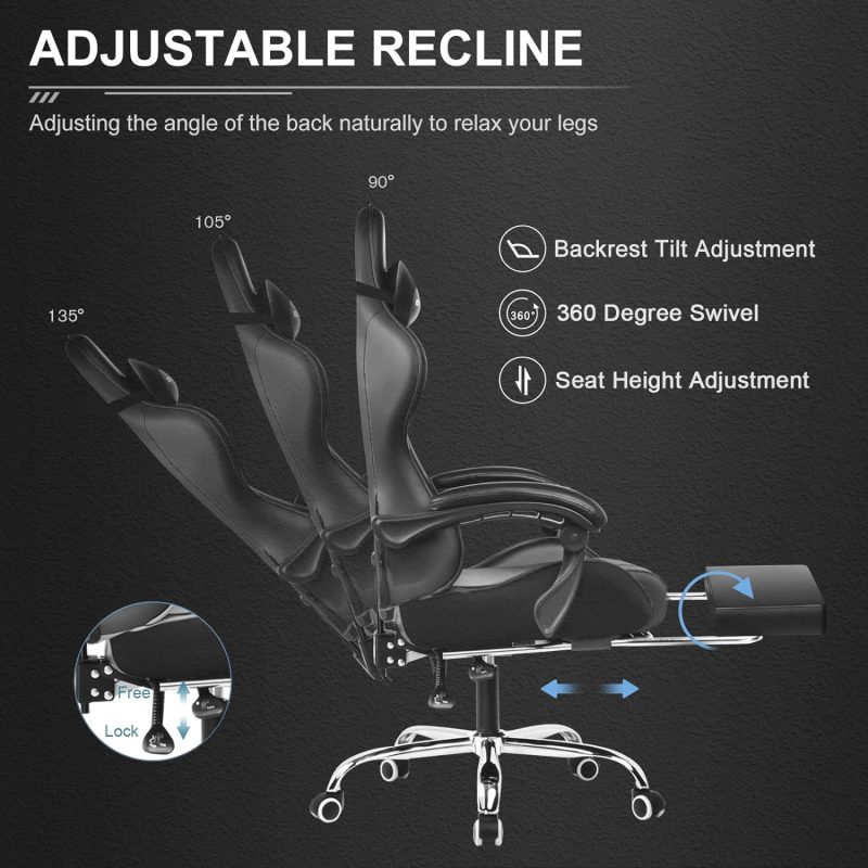 GTPLAYER Gaming Chair, Computer Chair with Footrest and Lumbar Support, Height Adjustable Game Chair with 360  -Swivel Seat and Headrest and for Office or Gaming (White) - Image 36