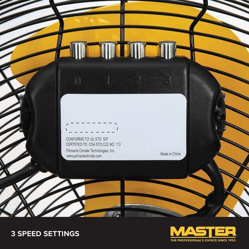 Master 20′′ High Velocity Floor Fan, Direct Drive, 3 Speeds, All-Metal Construction - Image 4