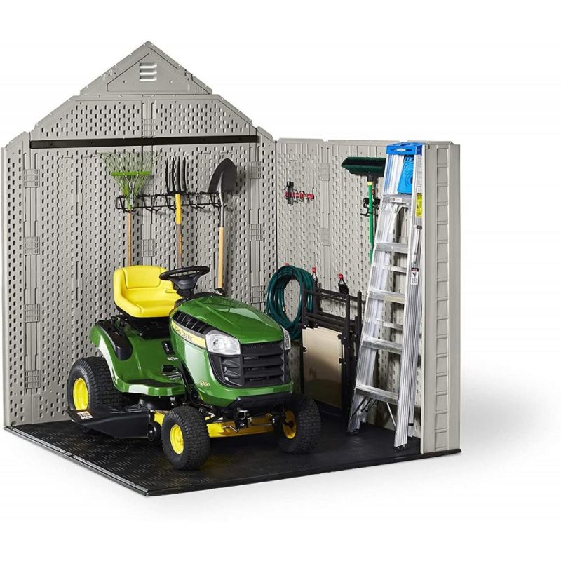 Rubbermaid 7×7 Ft Durable Weather Resistant Resin Outdoor Garden Storage Shed with Windows and Utility Hooks, Sand - Image 9