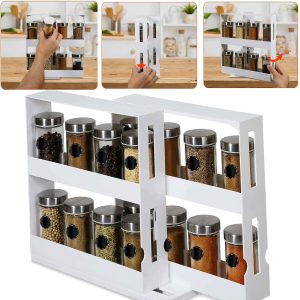 2 Tiers Multi Function Kitchen Storage Seasoning Spice Rack, Rotating Organizer