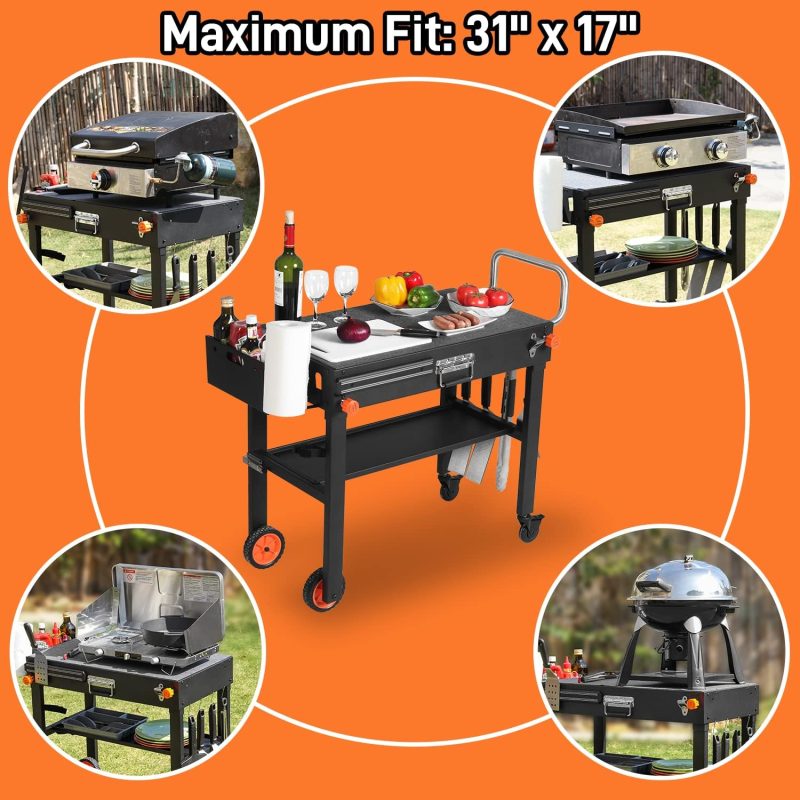 Grill Table for Blackstone Griddle, Portable Griddle Table with Caddy - Fit 17 ?or 22 ?Other Tabletop Grill, Foldable Ninja Grill Stand& Blackstone Griddle Stand for Outdoor Tailgating-Camping - Image 5