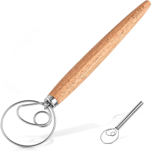 13 Inch Danish Dough Whisk – Large Wooden or Stainless Steel Whisk with Stainless Steel Ring