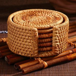 6Pcs Rattan Drink Coaster Set – Natural & Elegant Rustic Home Decor