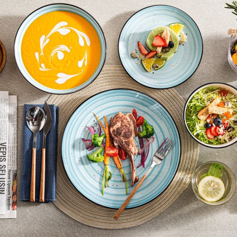 Vancasso 48-Piece Stoneware Dinnerware Set, Blue Dinner Set, Service for 12 - Image 5