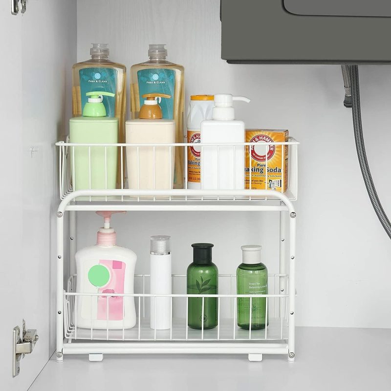 2-Tier Under Sink Organizer w/ Sliding Storage Drawer,Cabinet Organizer Kitchen - Image 7