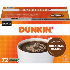 Dunkin’ Donuts Original Blend Coffee K-Cups, 72 Count, Keurig Compatible