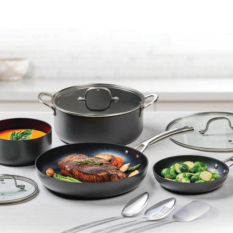 Emeril Lagasse Forever Pans, 10 Piece Cookware Set with Lids and Utensils, Hard Anodized Nonstick Pans, Black, Dishwasher Safe, Oven Safe - Image 3