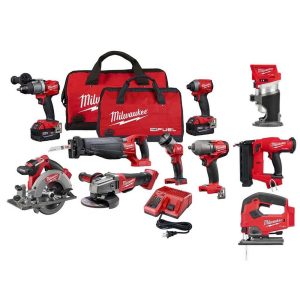 2024 Milwaukee M18 FUEL 18-Volt Lithium-Ion Brushless Cordless Combo Kit (10-Tool) W/(2) 5.0 Ah Batteries, (1) Charger, (2) Tool Bags