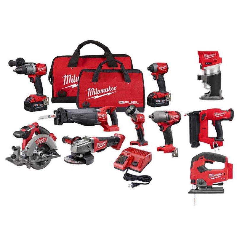 2024 Milwaukee M18 FUEL 18-Volt Lithium-Ion Brushless Cordless Combo Kit (10-Tool) W/(2) 5.0 Ah Batteries, (1) Charger, (2) Tool Bags