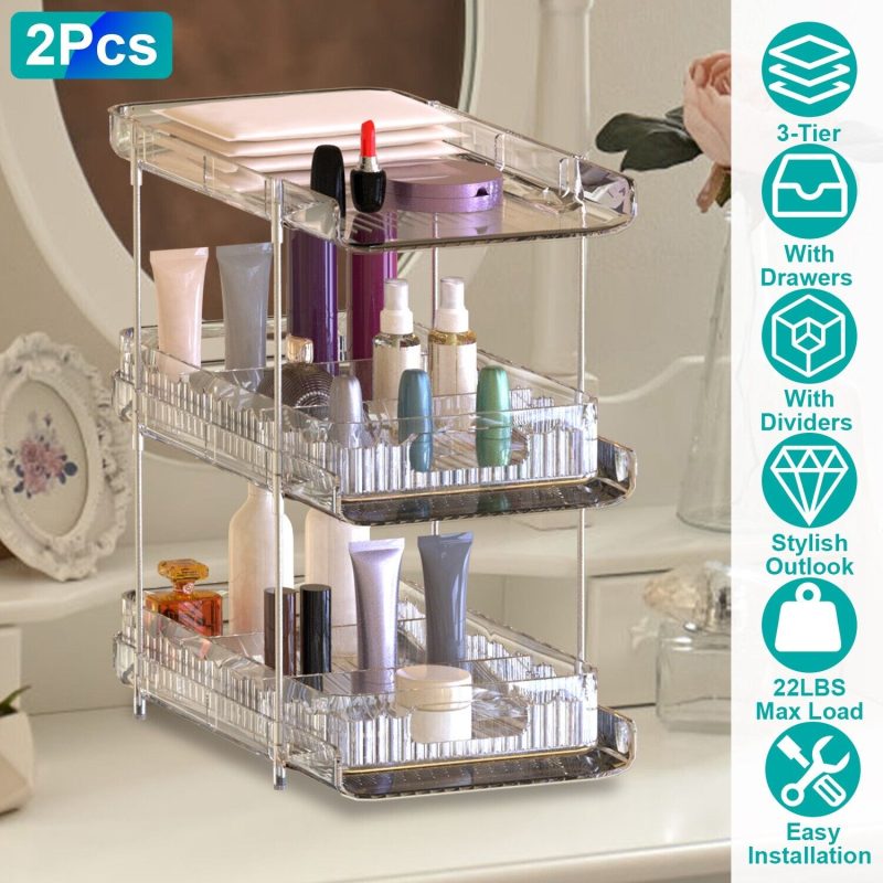 2 Sets-  3-Tier Clear Kitchen Organizer with Dividers - Image 15