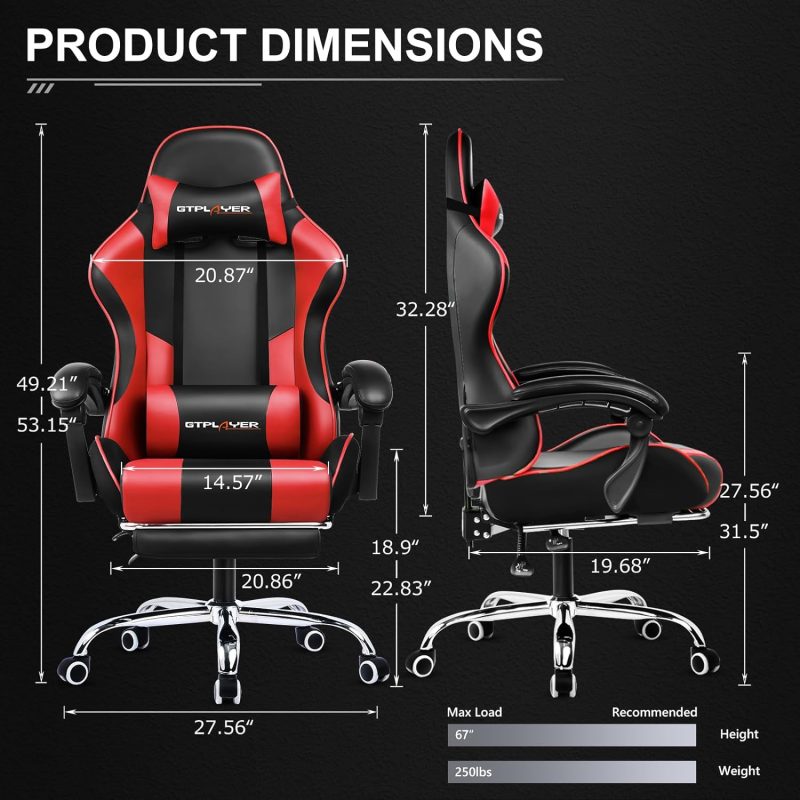 GTPLAYER Gaming Chair, Computer Chair with Footrest and Lumbar Support, Height Adjustable Game Chair with 360  -Swivel Seat and Headrest and for Office or Gaming (White) - Image 24