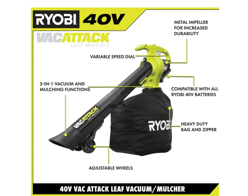 RYOBI RY40451BL 40V Cordless 110 MPH 525 CFM Cordless Leaf Blower and Cordless Leaf VacuumMulcher w 2 Batteries and 2 Chargers - MadeInUSA - Image 3