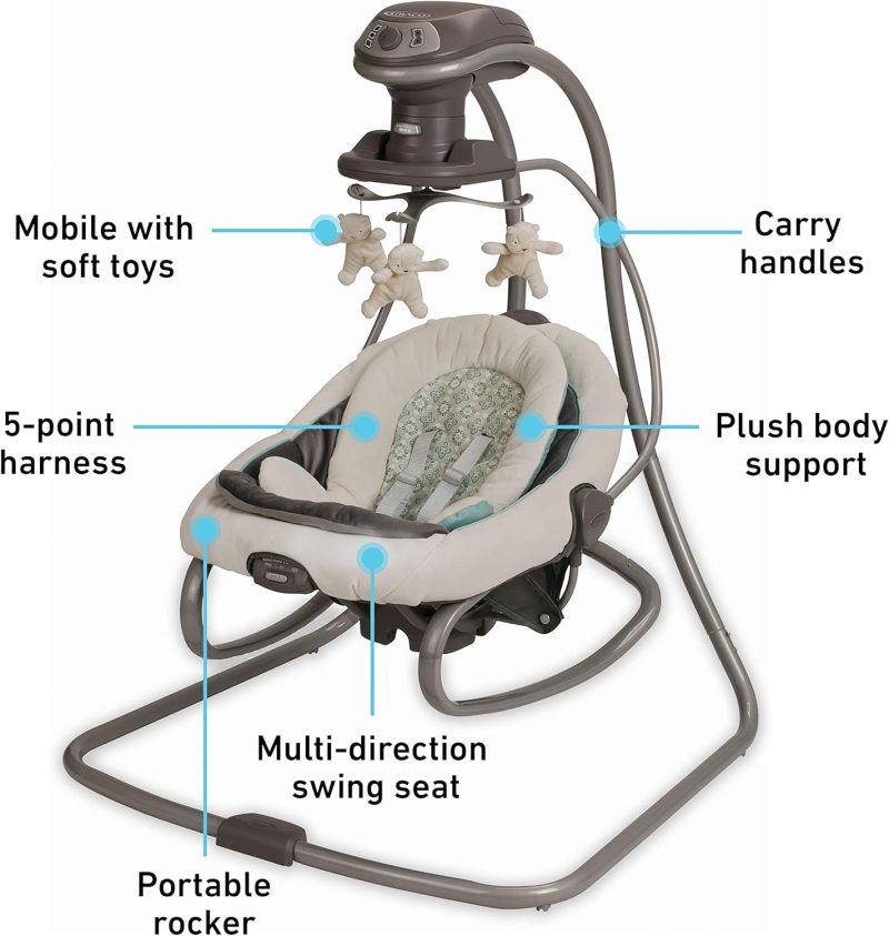 Graco DuetSoothe Swing and Rocker, Sapphire, 3-Position, 2-Speed Vibration, Portable with Carry Handles - Image 11