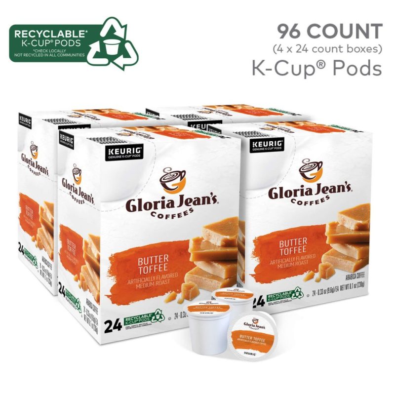 Gloria Jean’s Butter Toffee Medium Roast Coffee K-Cup Pods, 96 Count, Arabica, Recyclable - Image 13