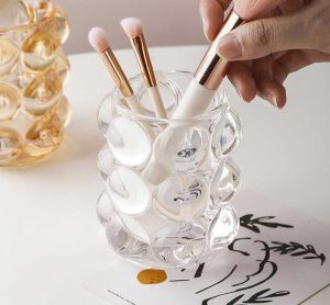 Aesthetic Glass Bubble Makeup Brush Holder – Chic Organizer for Vanity
