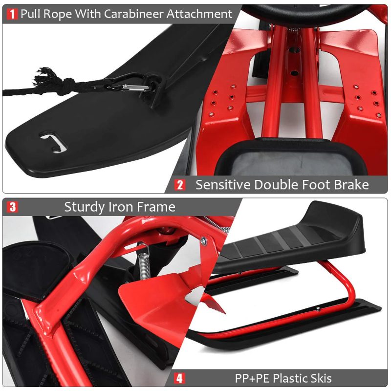 Snow Racer Sled, Ski Sled Slider Board with Steering Wheel, Twin Brakes - Image 7