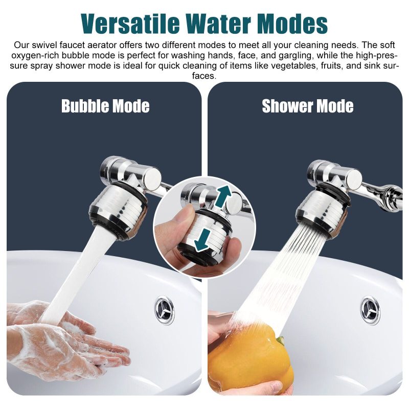 2 Pack Universal 1080° Swivel Extension, Faucet Aerator & Rotater- Robotic Arm Design - Image 3
