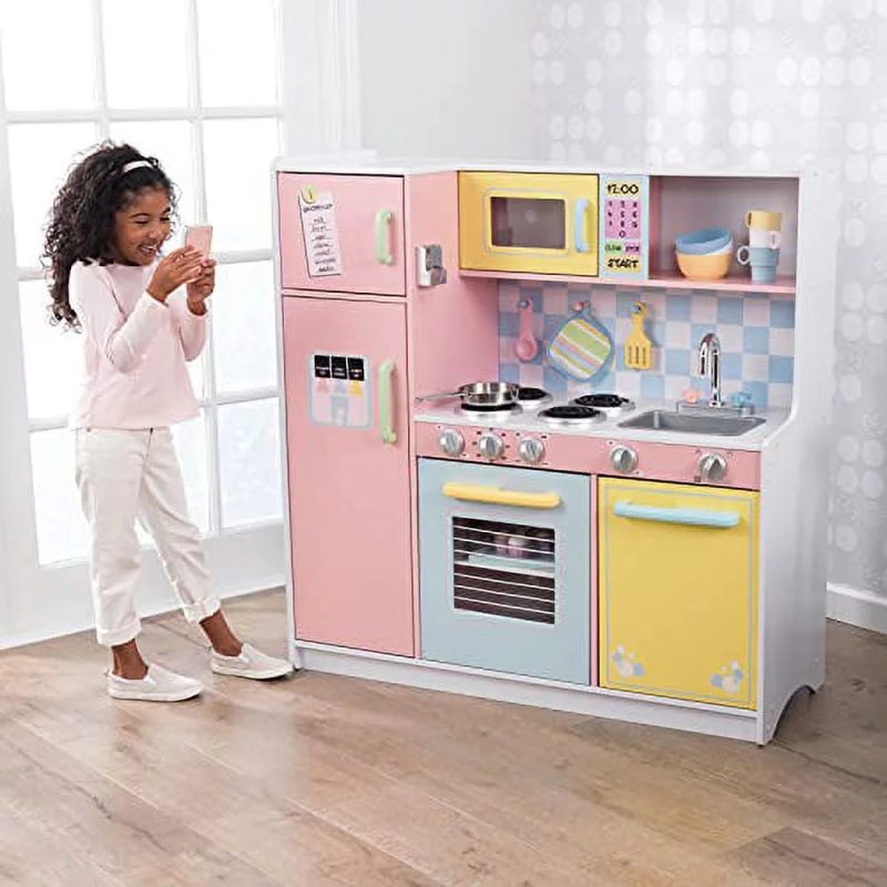 KidKraft KidKraft Wooden Large Pastel Play Kitchen with Turning Knobs, See-Through Doors and Play Phone, Gift for Ages 3+ 42.30 x 17.60 x 43.00 Inches - Image 6