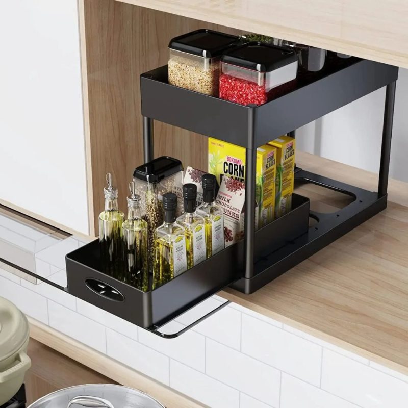 2 Tier Pull Out Cabinet Organizer Sliding Storage Rack - Image 10