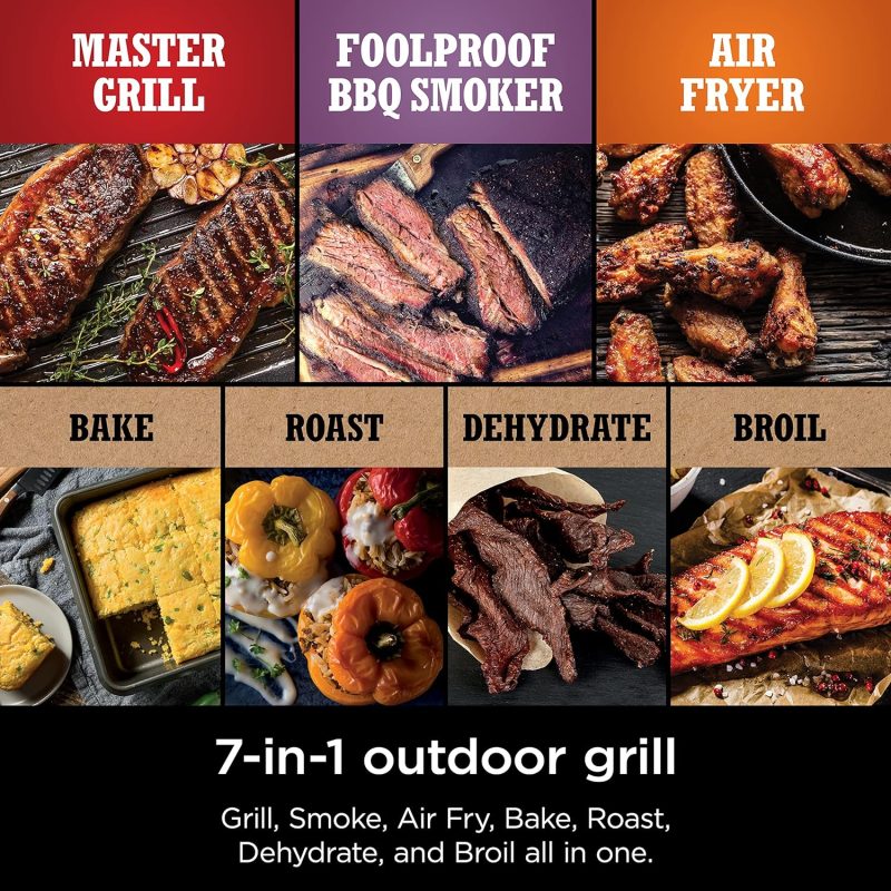 7-in-1 Grill & Smoker with Thermometer, Air Fryer, BBQ, Bake, Roast, Broil – Portable Electric Outdoor Grill, Grey - Image 19