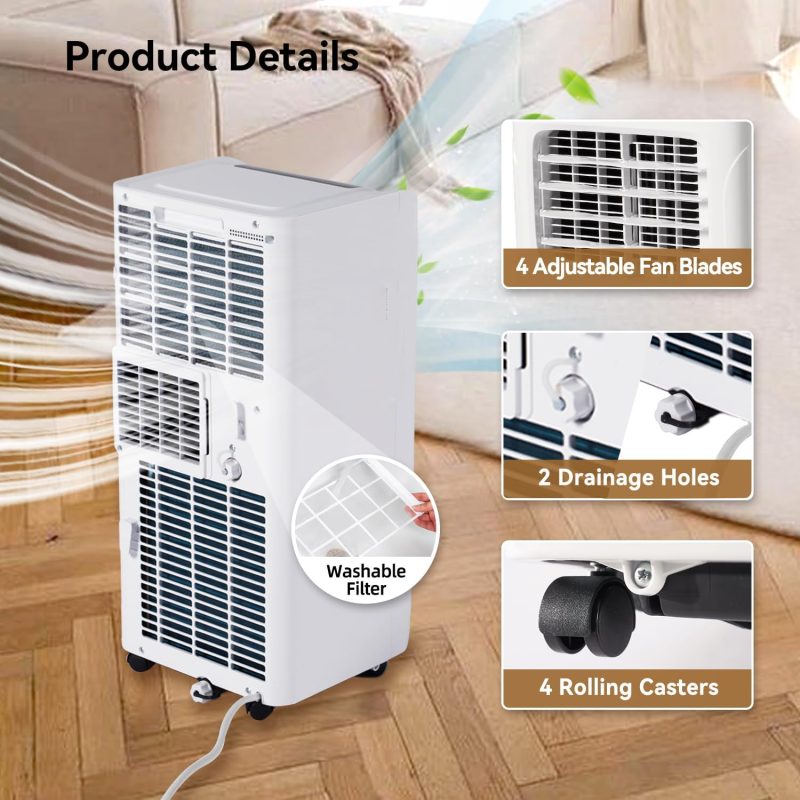Portable Air Conditioner Cools up to 300 Sq.ft, 4-IN-1 Portable AC Unit with Cooling, Dehumidifier, Fan, 24H Timer (Window Venting Kit Included) - Image 9